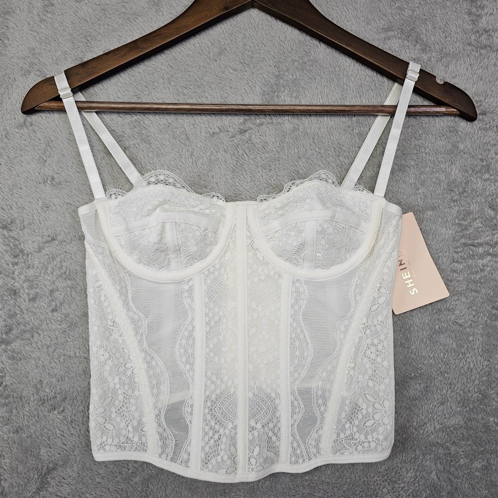 Shein Women's XS White Lace Bustier Corset Top NWT Bridal Lingerie‎ Festival